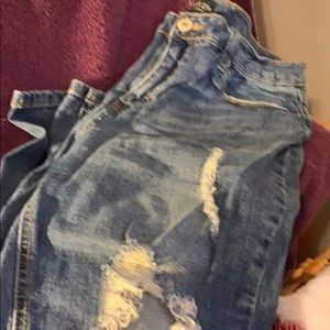 FOREVER 21+ Jeans Womens Size 14 Blue Denim Distressed Straight Leg